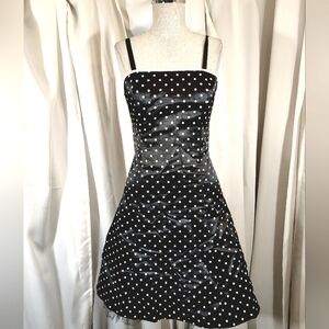 Gunne Sax ByJessica McClintock Midi Dress Black/White Polka Dot, Satin, Flare,0